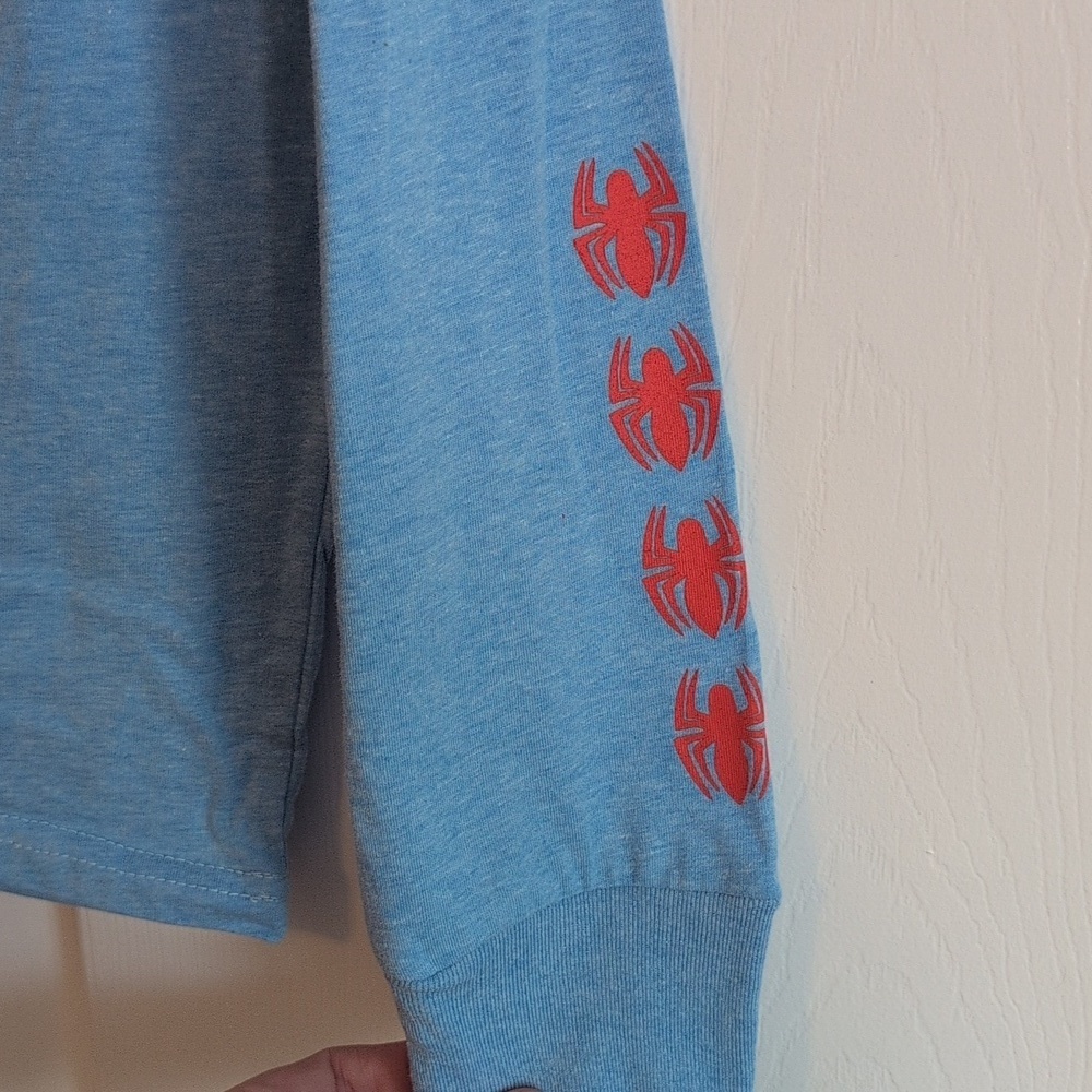 Marvel Spider-Man Heather Blue Long-sleeve Graphic Shirt NWT - Picture 5 of 6